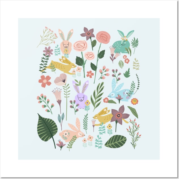 Bunnies In The Springtime Garden Wall Art by LittleBunnySunshine